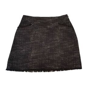 Loft Size 10 Black White Tweed Skirt Fringe Hem